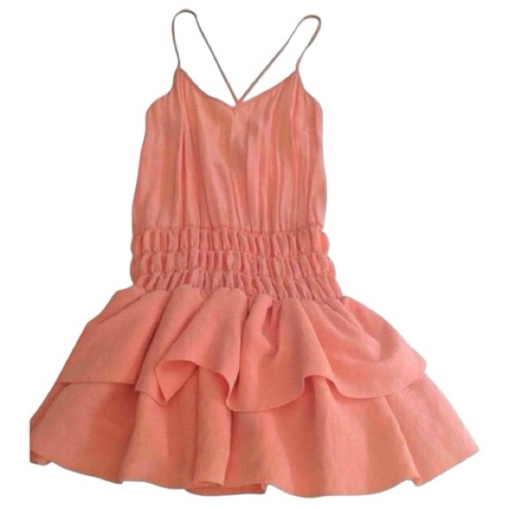 ‼️SOLD‼️ MAJE NWT Peachy Pink Sleeveless Folie Smocked Waist Mini Dress 2 - Picture 7 of 16